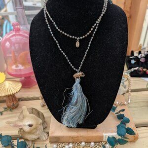Zacasha Crystal Beaded Necklace with Elephant Bead & Blue Tassel